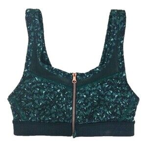 LuLuLemon Drop It Like It's Hot- Sz 2 -Teal Front-Zip Bra-Sheer Accents-Abstract